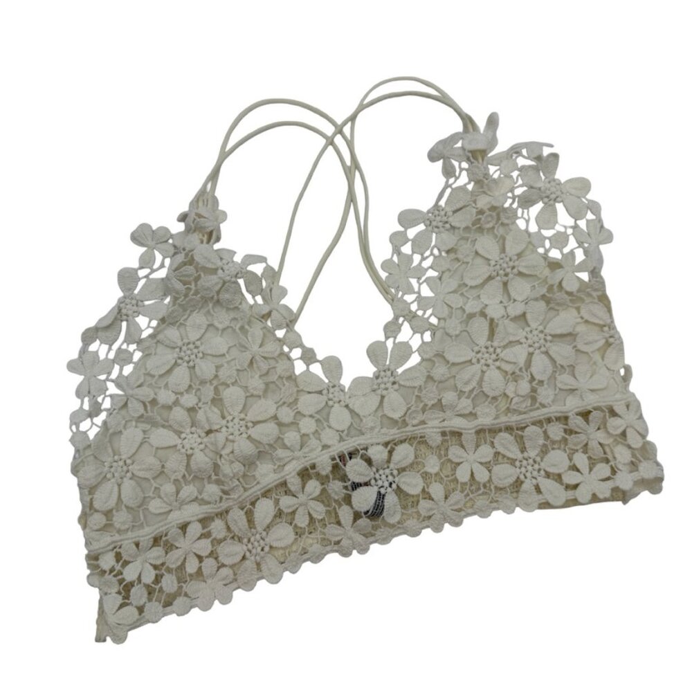 Intimately Free People Cream Floral Bralette Cross Back Strap Size Large